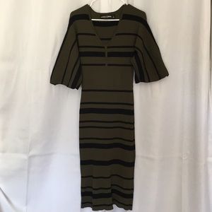 Designer Olive and black stripe dress